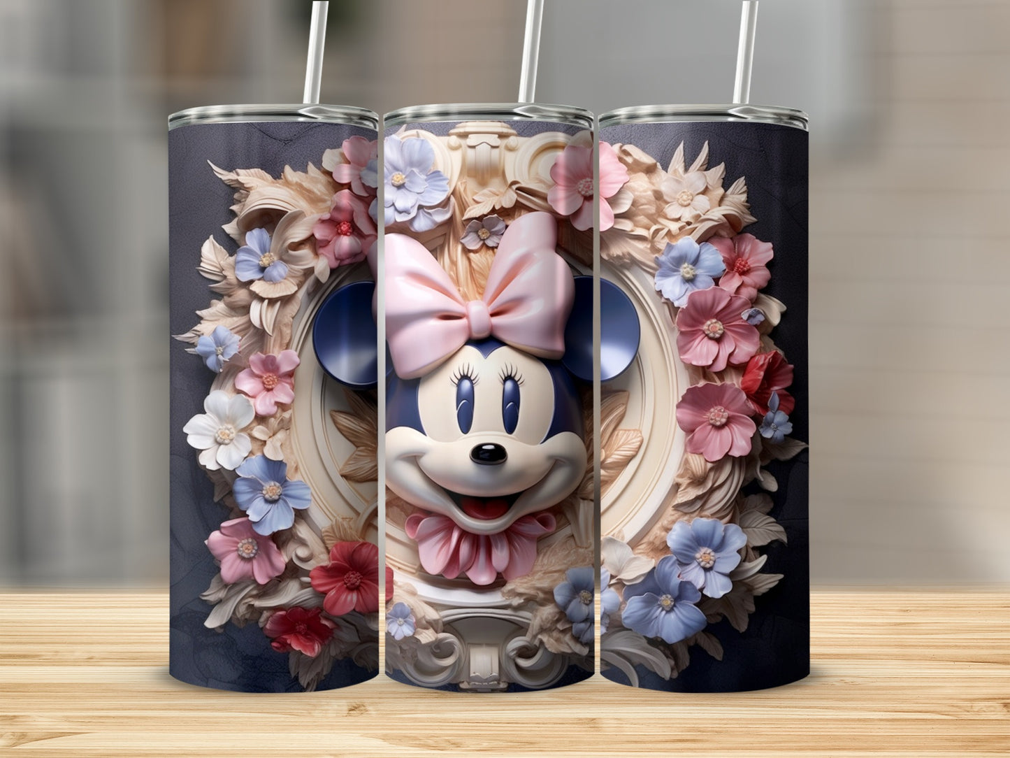Cute Floral Cartoon Character Tumbler With Straw