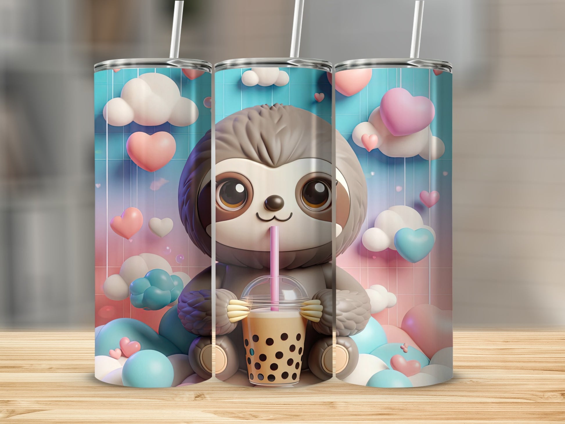 Sloth Boba Hearts Clouds Pastel Gradient Sky product type
