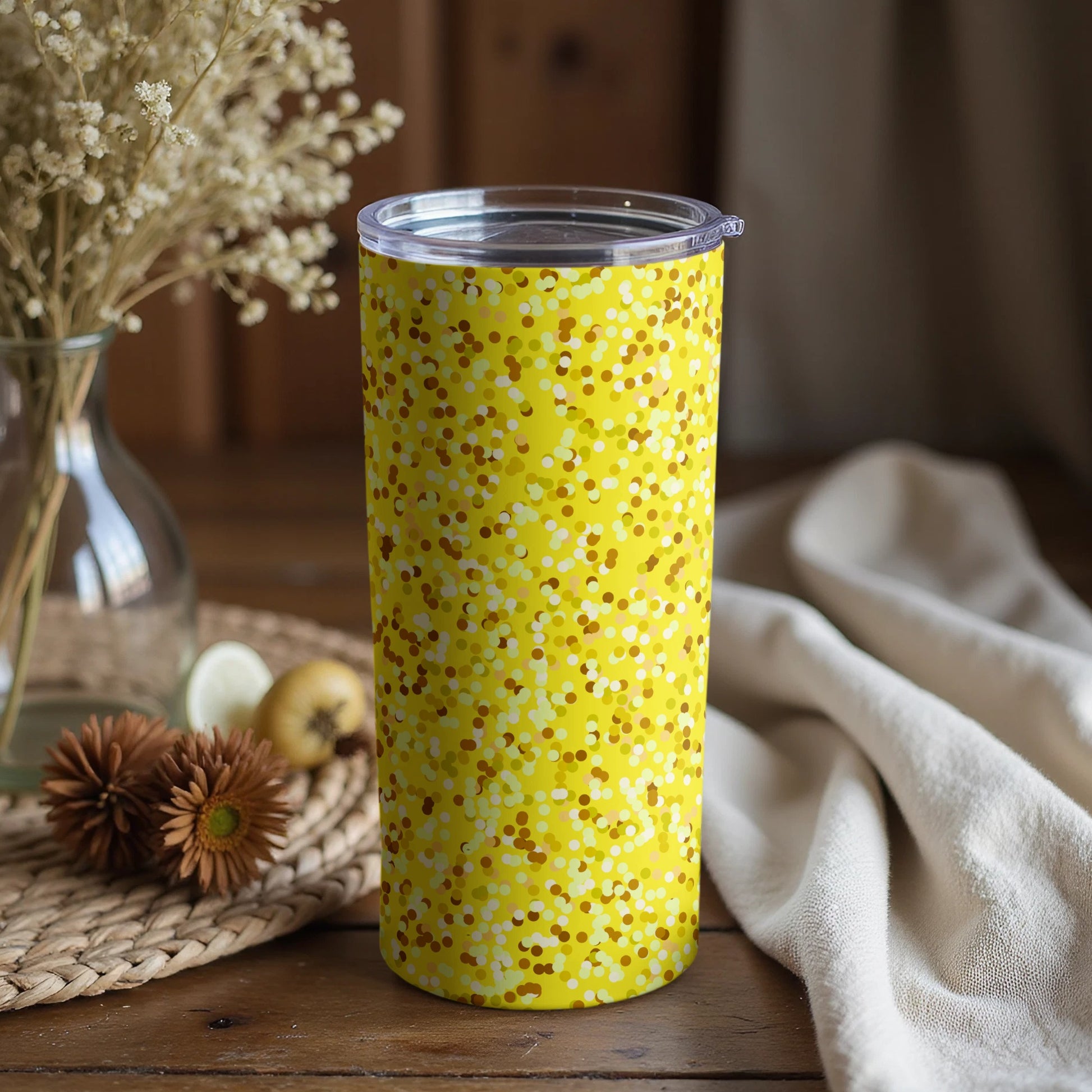 Vibrant Yellow Confetti Design Tumbler for Stylish Use