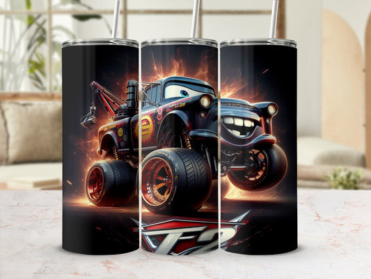 Fire Racing Truck Design Tumbler With Straw Flask