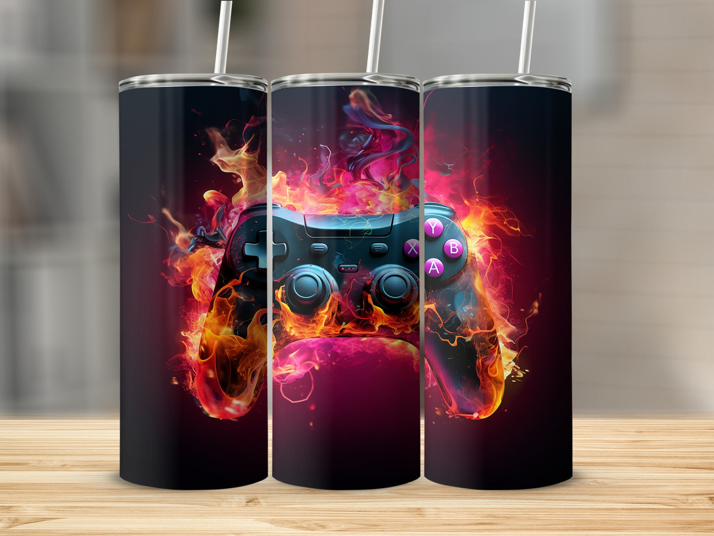Flaming Game Controller Design Tumbler 20oz