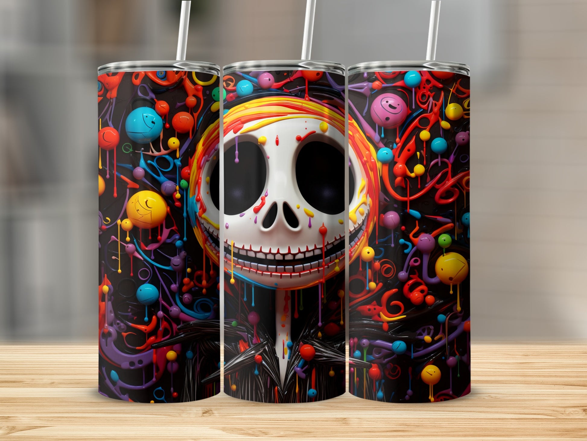 Colorful Skull Art Tumblers with Abstract Design