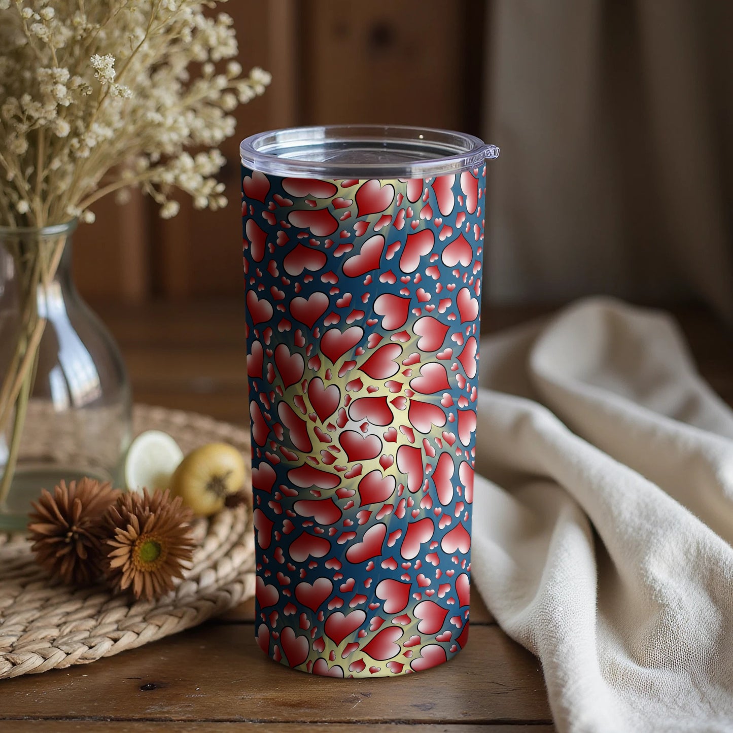 Red and Gold Hearts Patterned Insulated Tumbler