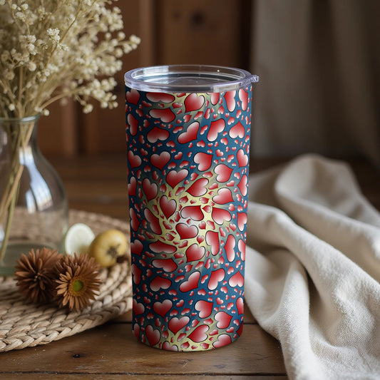 Red and Gold Hearts Patterned Insulated Tumbler