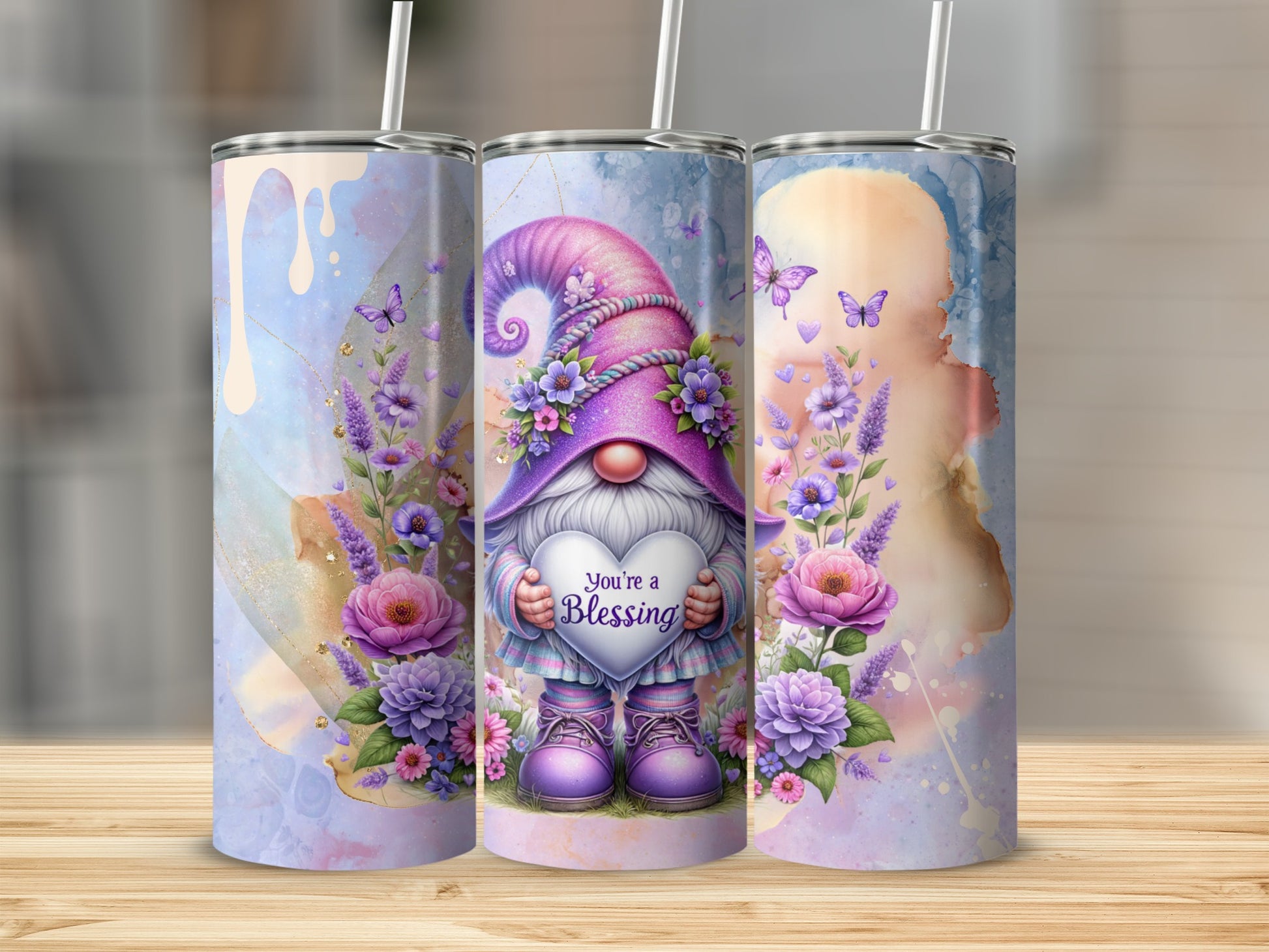 You're a Blessing Gnome with Flowers Design Tumbler