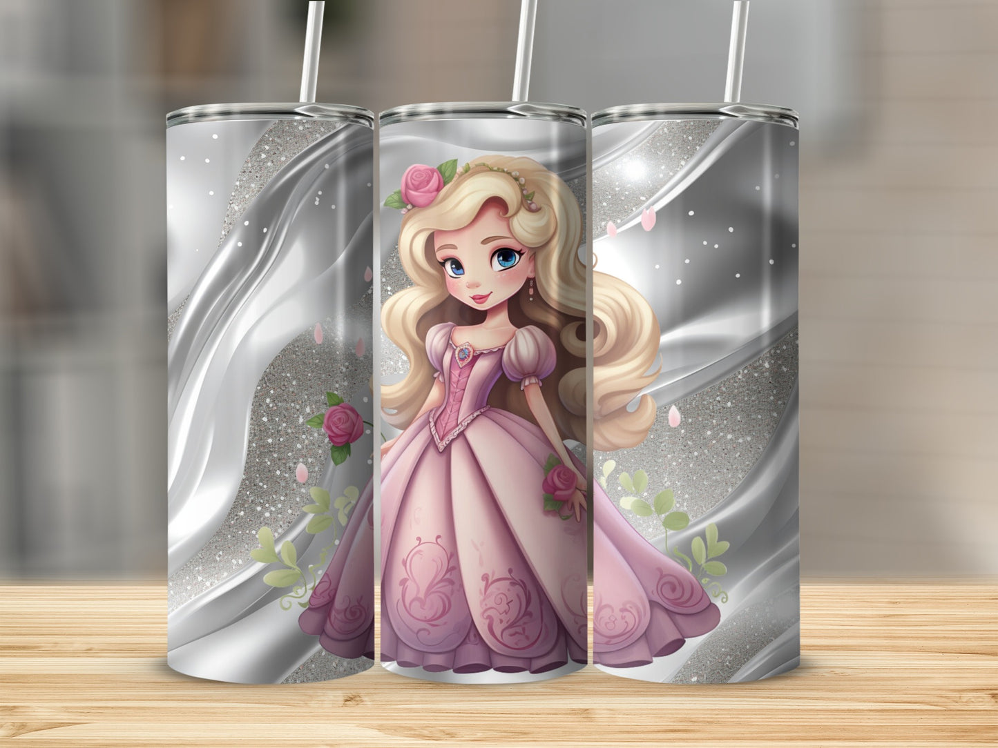 Elegant Princess Design Silver Sparkle Tumbler Product