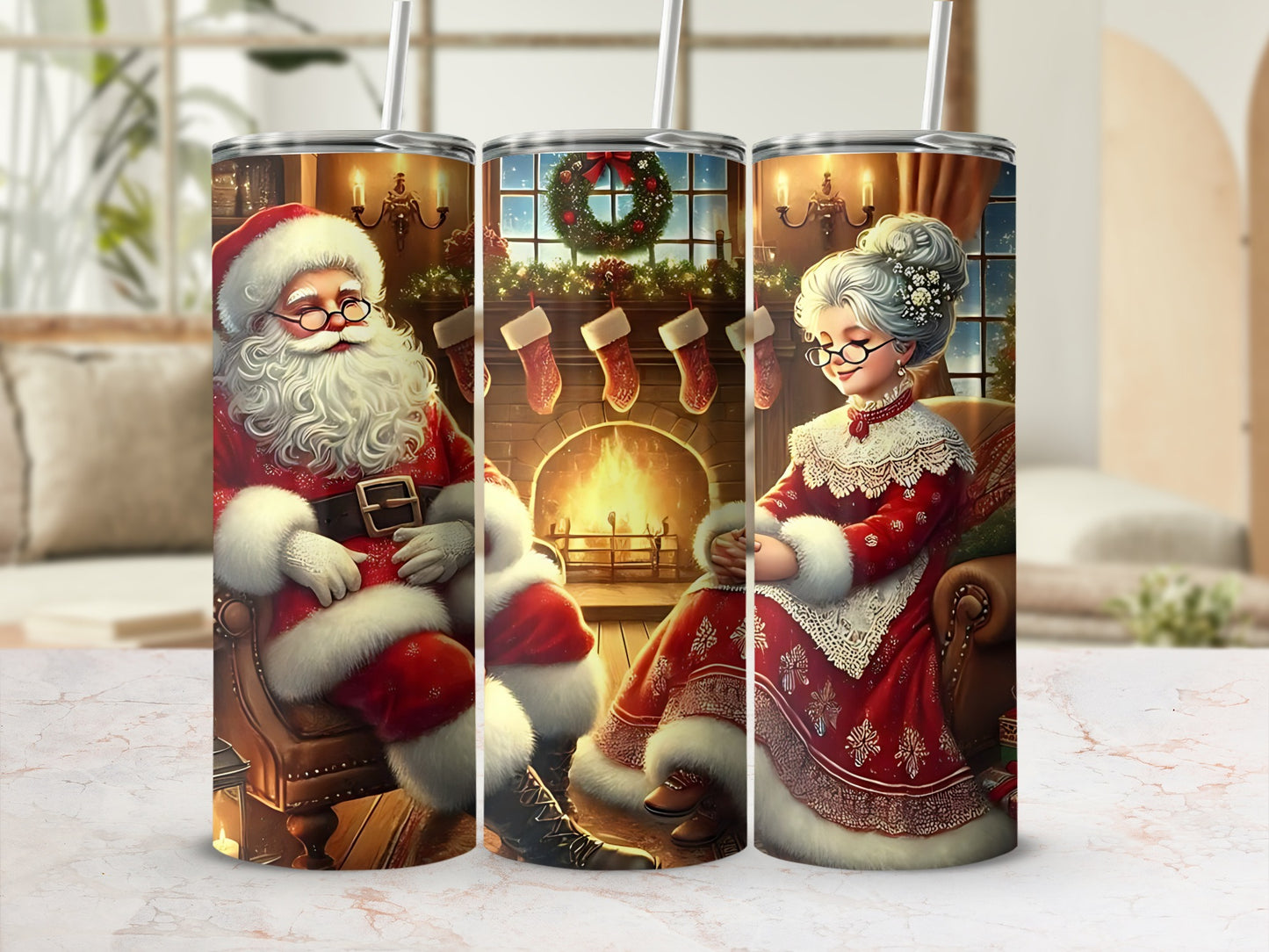 Santa and Mrs. Claus Christmas Scene Tumbler Set