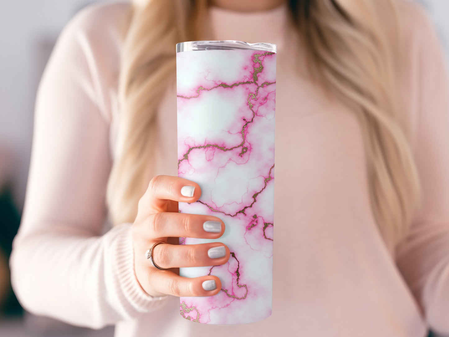 Pink Marble Design With Gold Veins Decoration Tumblers