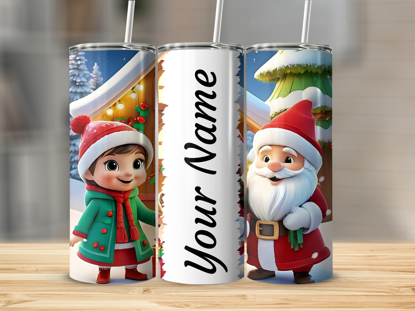 Personalized Christmas Santa and Elf Tumbler