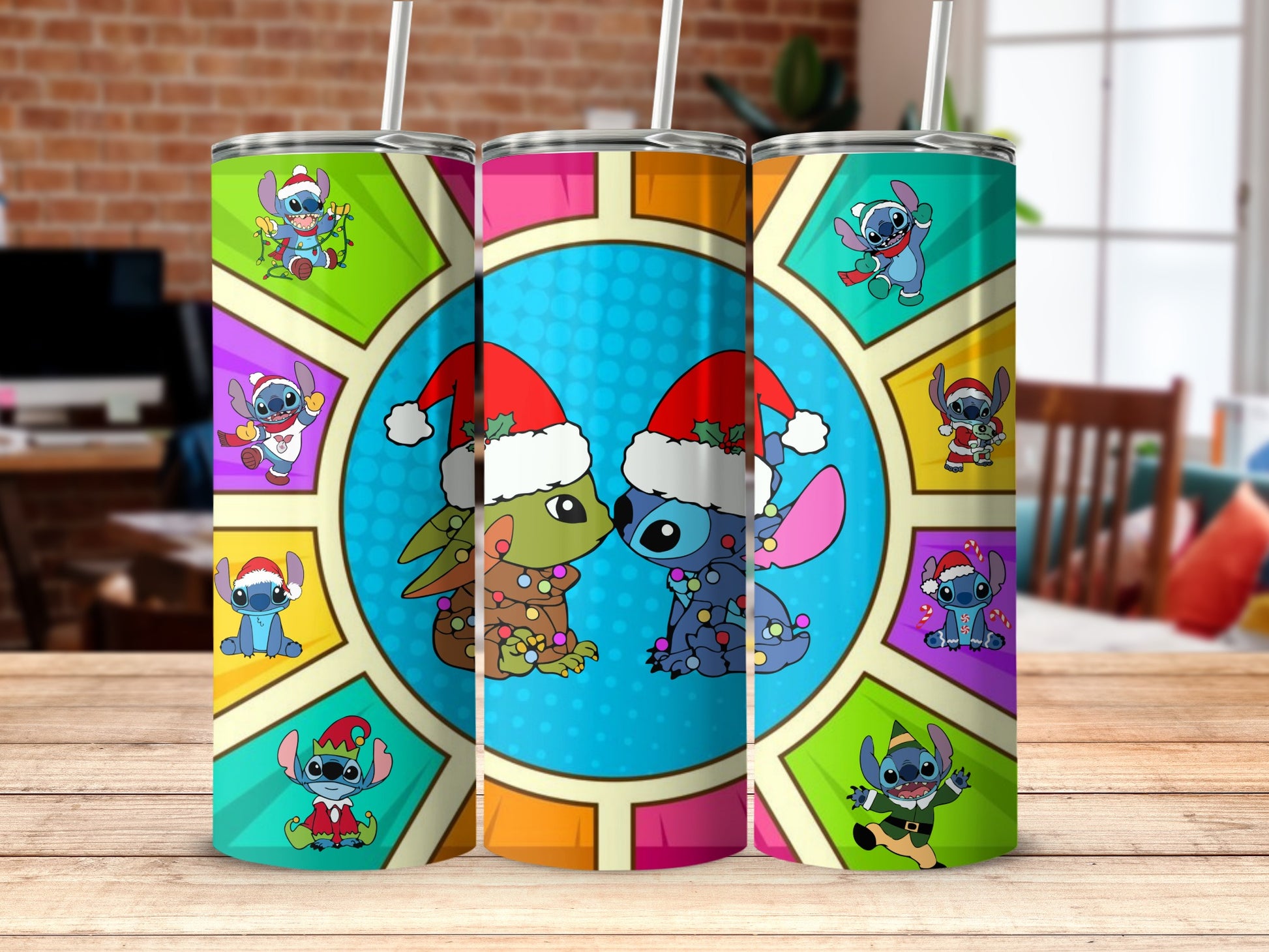 Colorful Christmas Cartoon Tumbler for Holiday Cheer