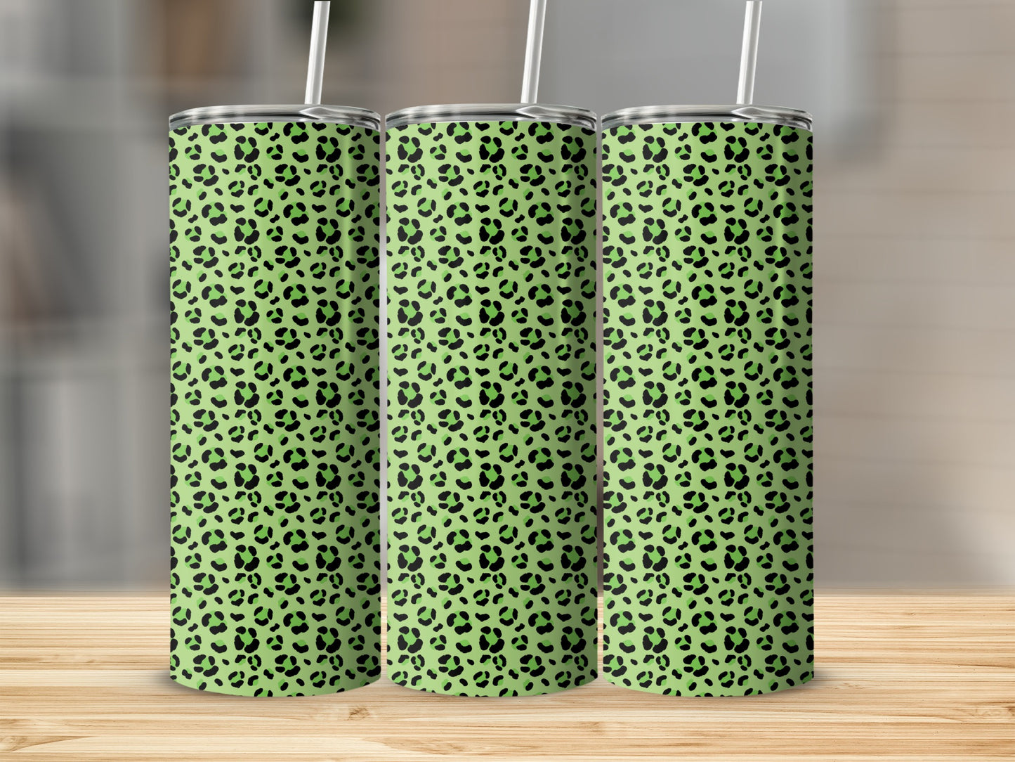 Green Leopard Print Skinny Tumbler Cups Beverage Flask