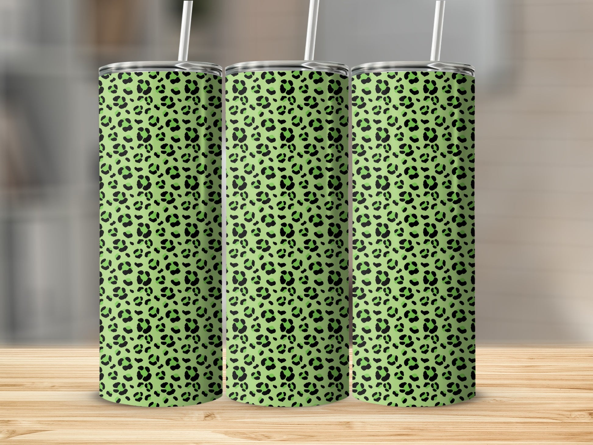 Green Leopard Print Skinny Tumbler Cups Beverage Flask