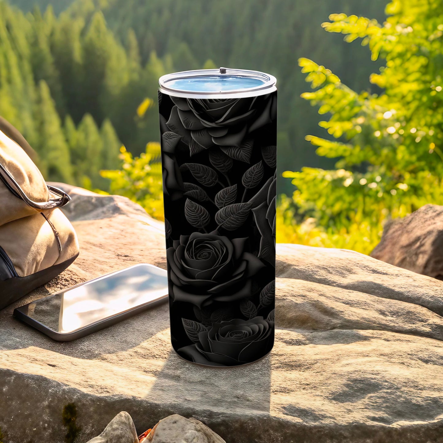 Elegant Black Rose Design Tumbler for Modern Lifestyle