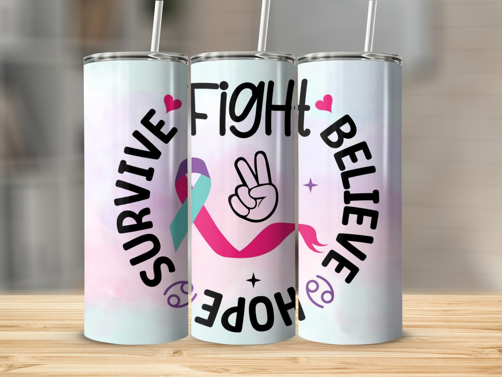 Fight Survive Believe Hope Graphics on Gradient Tumbler