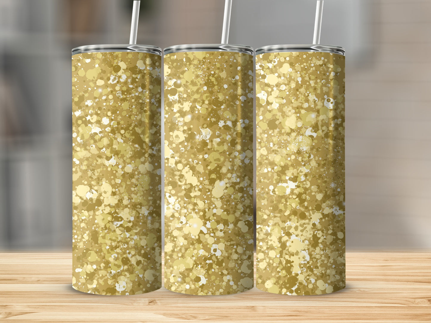 Glittery Gold Tumbler with Matching Straw Drinkware