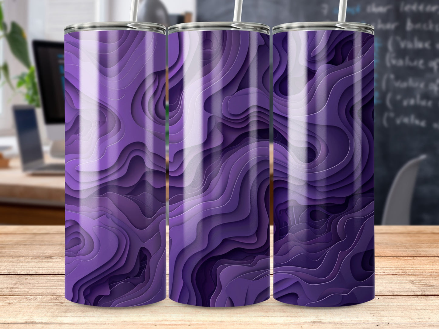Purple Gradient Abstract Waves Tumbler Design