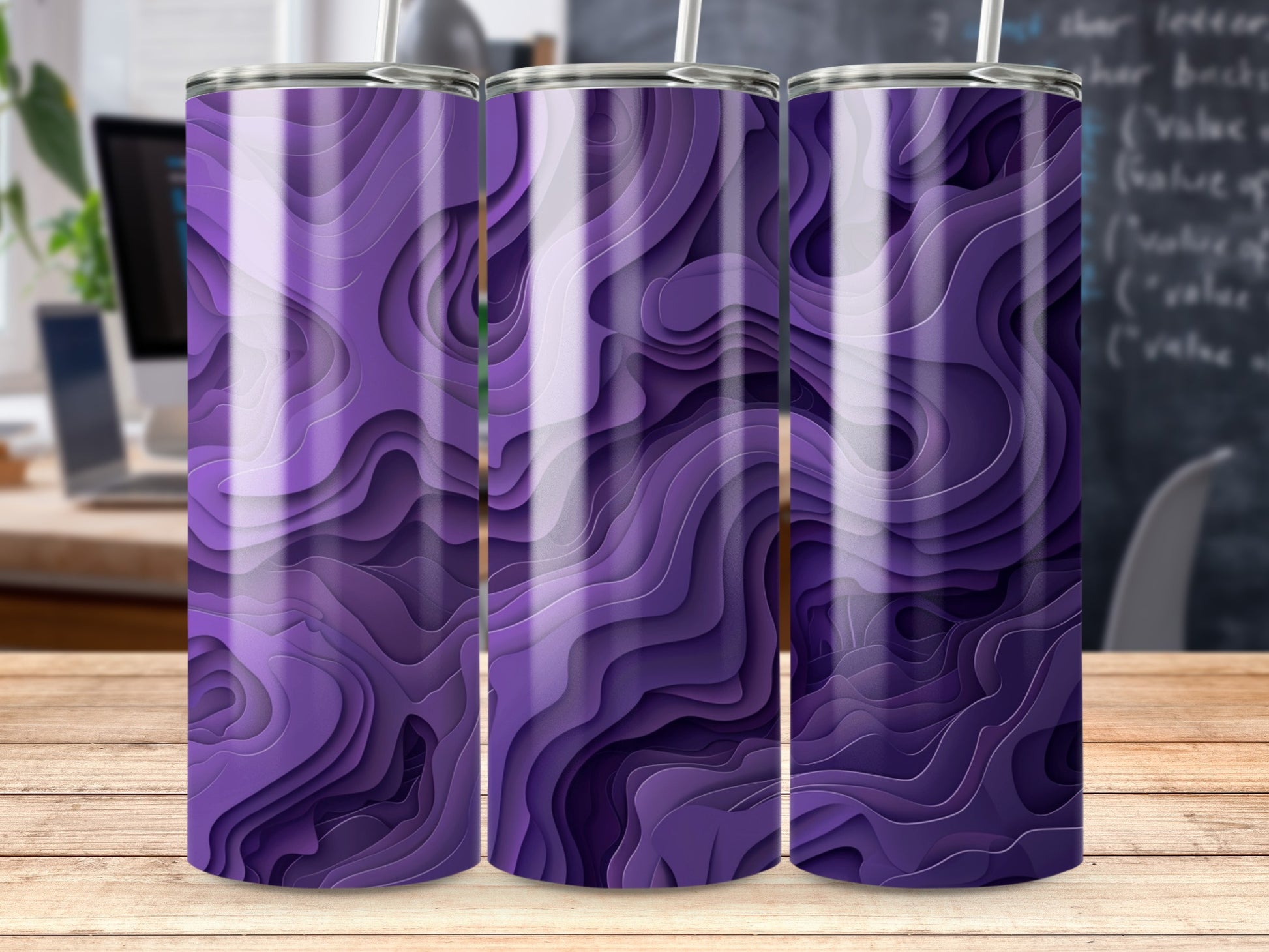 Purple Gradient Abstract Waves Tumbler Design