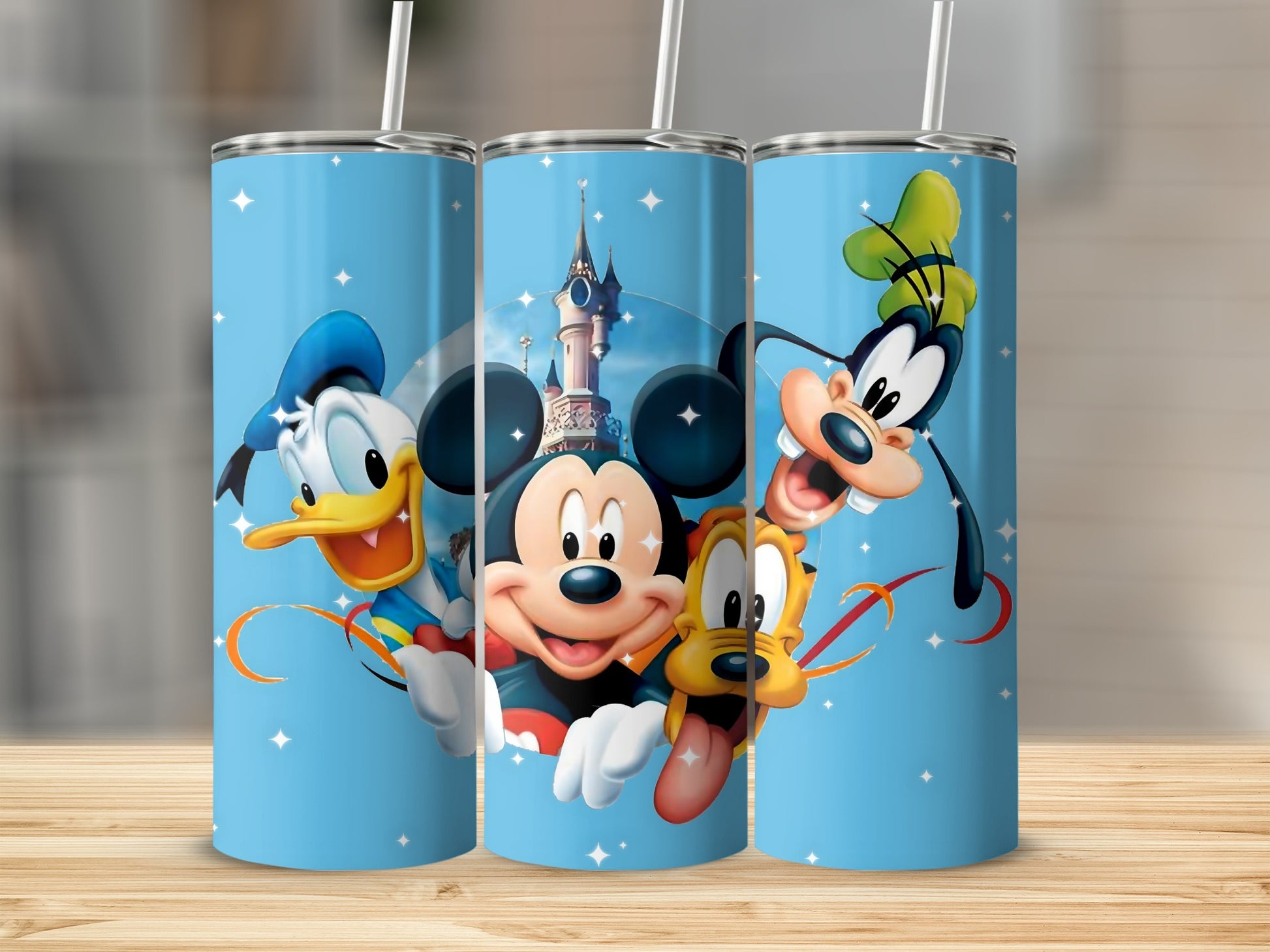 Colorful Disney Characters Tumbler with Lid and Straw
