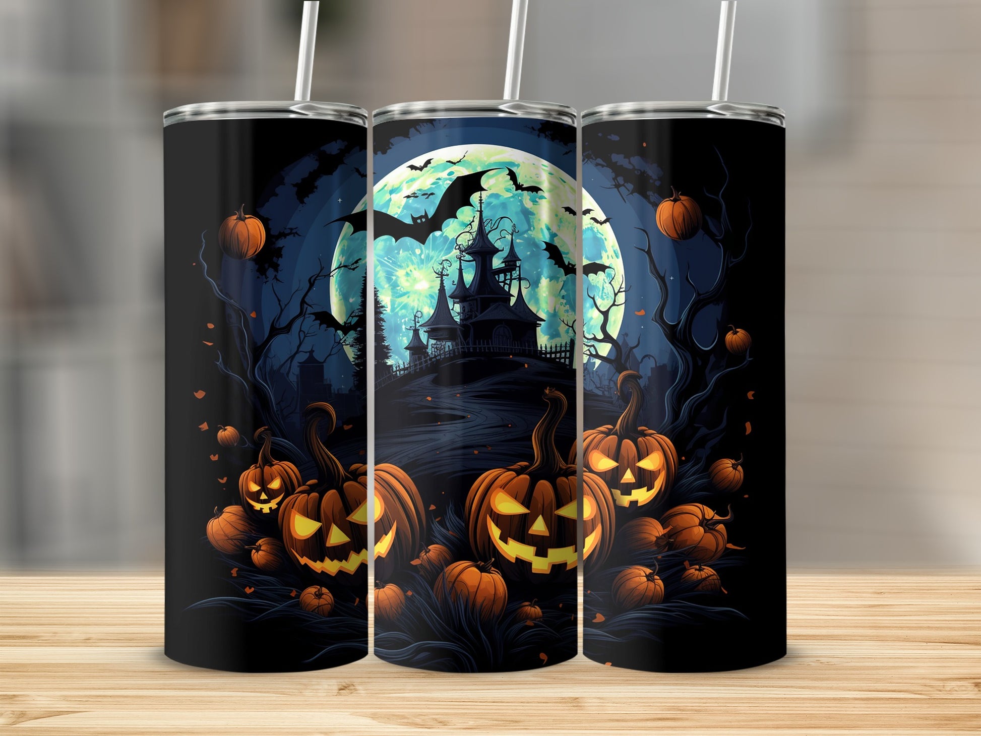 Halloween Pumpkin and Haunted House Tumbler Product