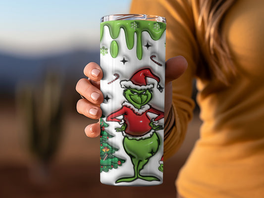 Grinch Holding Christmas Tree Artwork in Winter Tumbler
