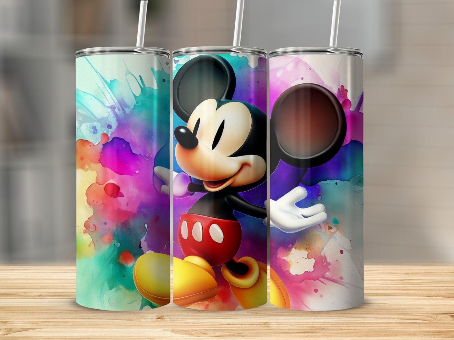 Colorful Mickey Mouse Splatter Art Tumbler
