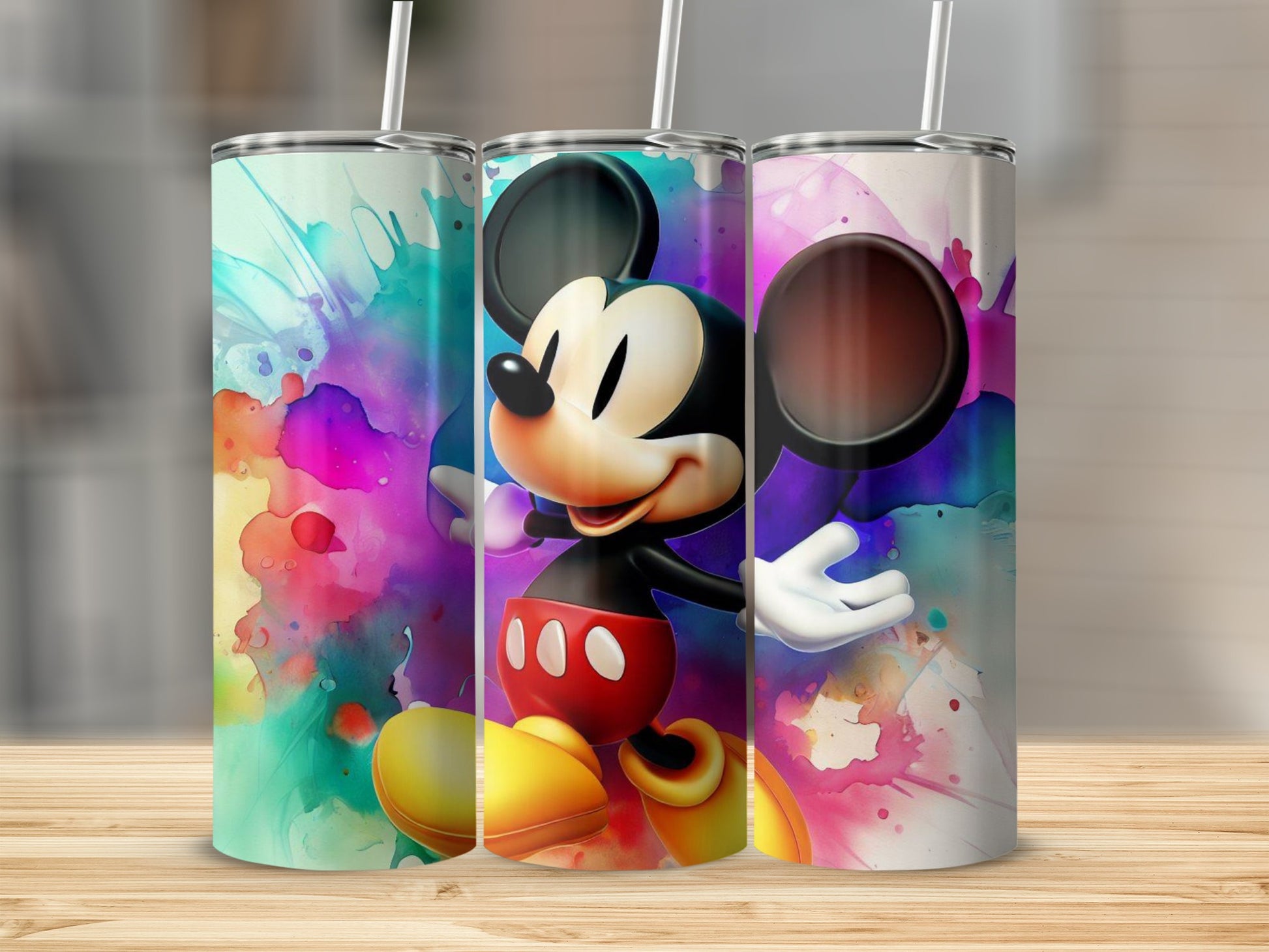 Colorful Mickey Mouse Splatter Art Tumbler