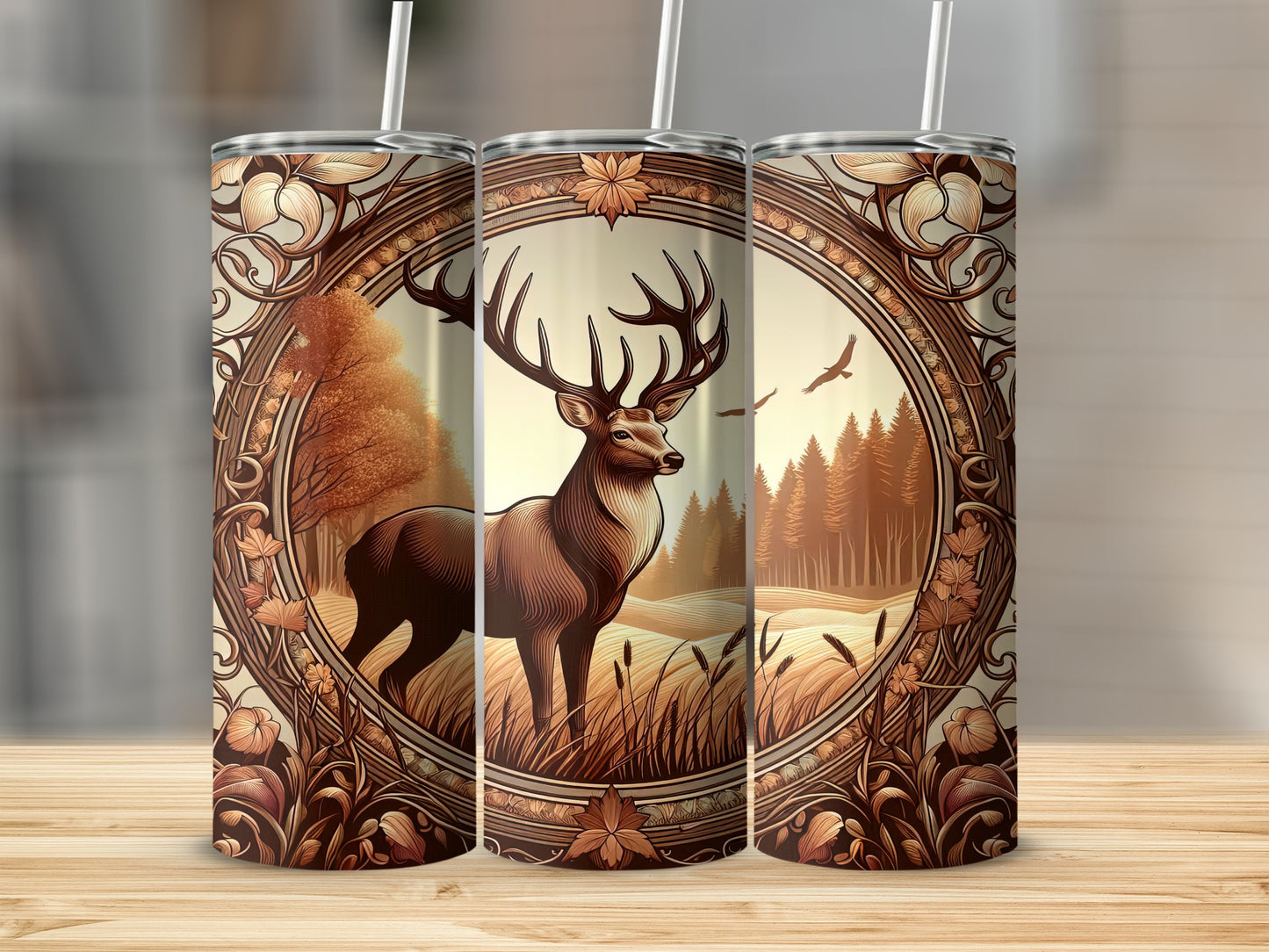 Regal Deer Art Nouveau Design Woodland Animal tumbler product type
