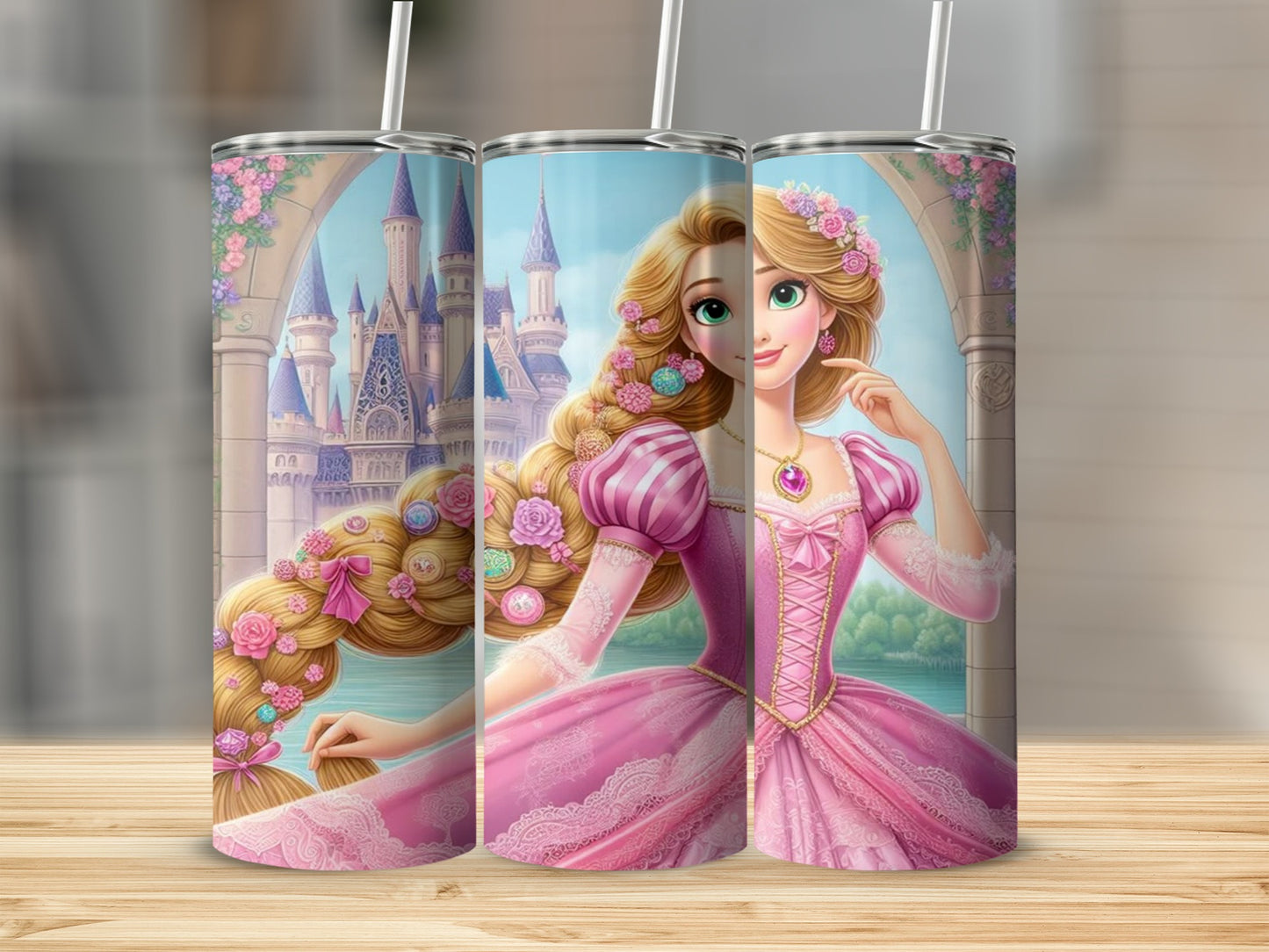Charming Princess Rapunzel Castle Scene Tumbler Cup