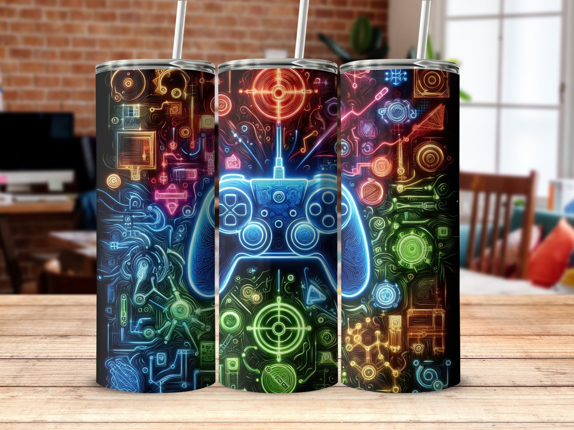 Vibrant Gaming Controller Design Tumbler Product