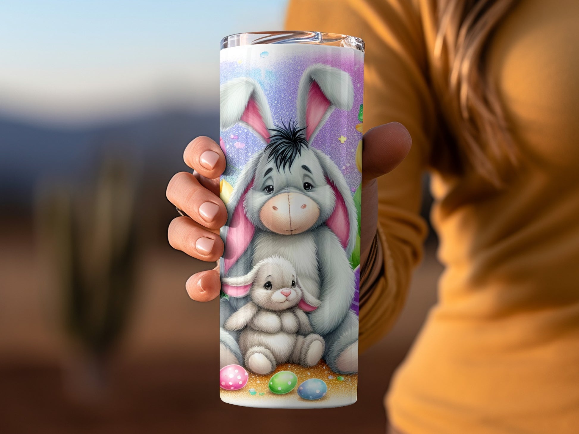 Cute Donkey and Bunny Easter Eggs Design Tumbler