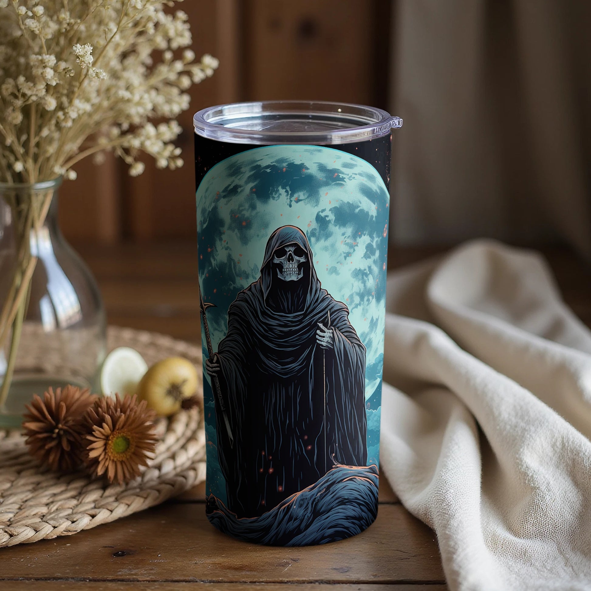 Grim Reaper with Full Moon Art Insulated Tumbler
