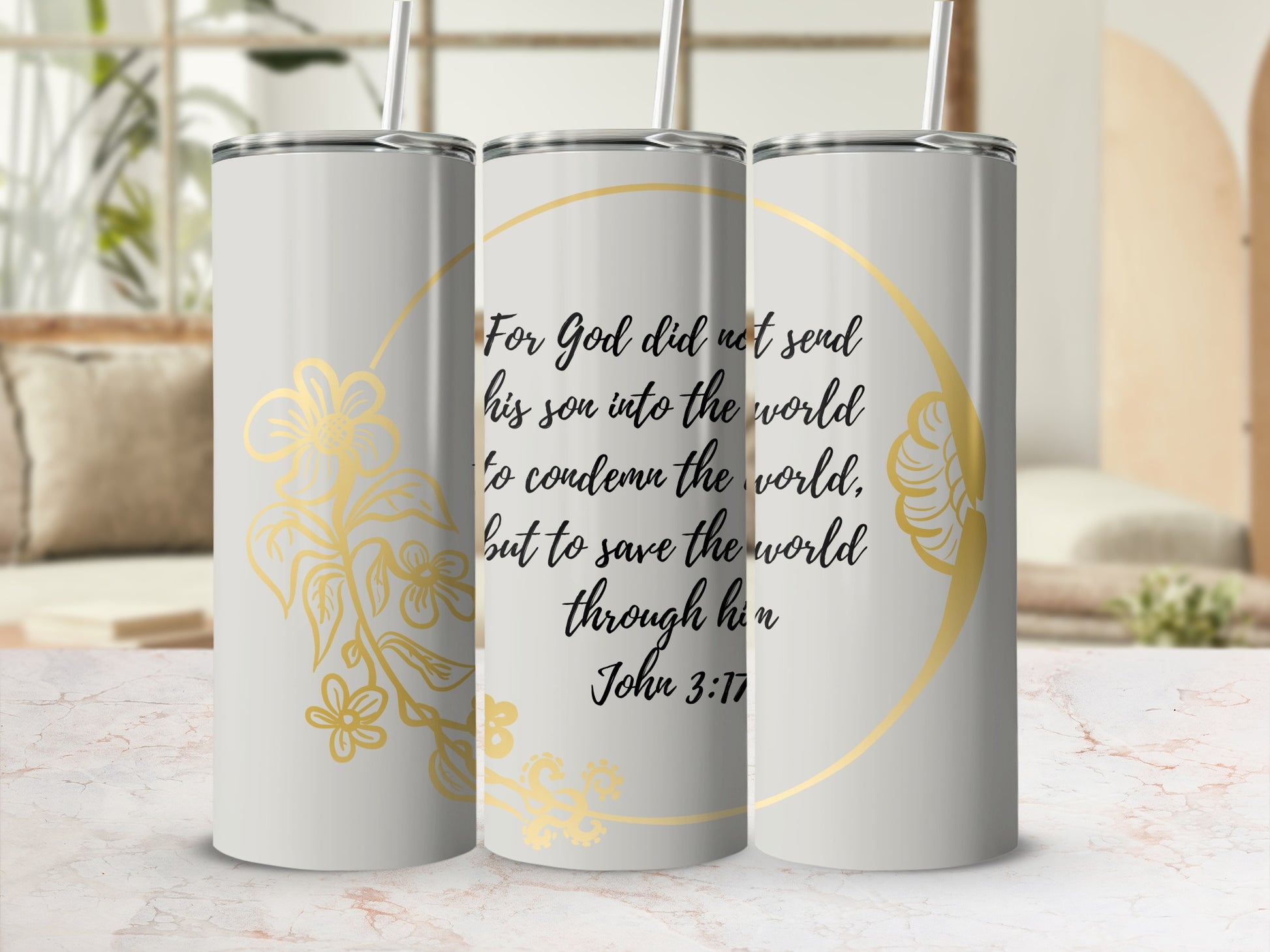 Inspirational Scripture John 3:17 drinking tumbler