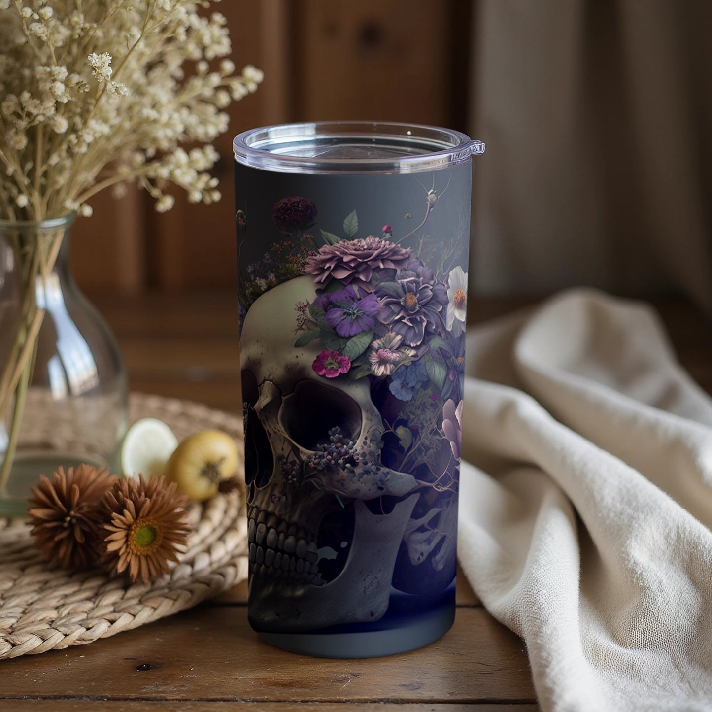 Skull Mug with Floral Design for Coffee Lovers