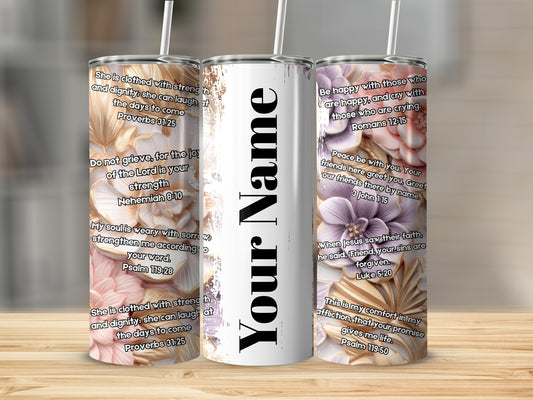 Personalized Christian Scripture Floral Design Tumbler