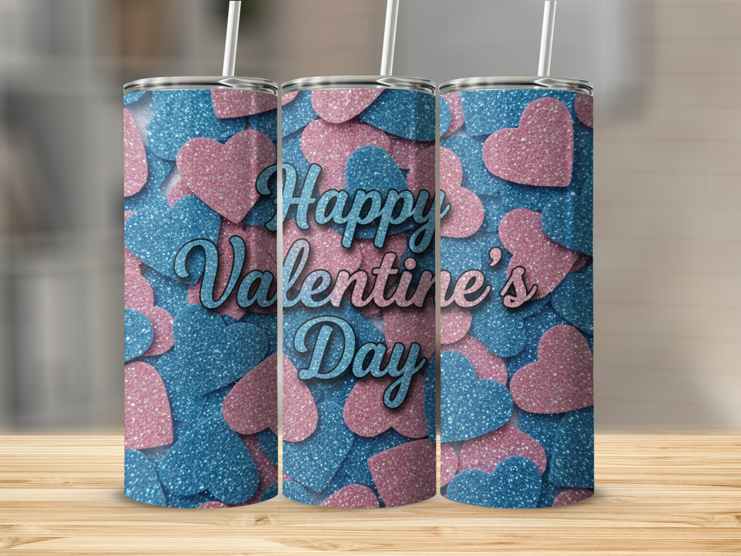 Happy Valentine's Day Glitter Hearts Tumbler