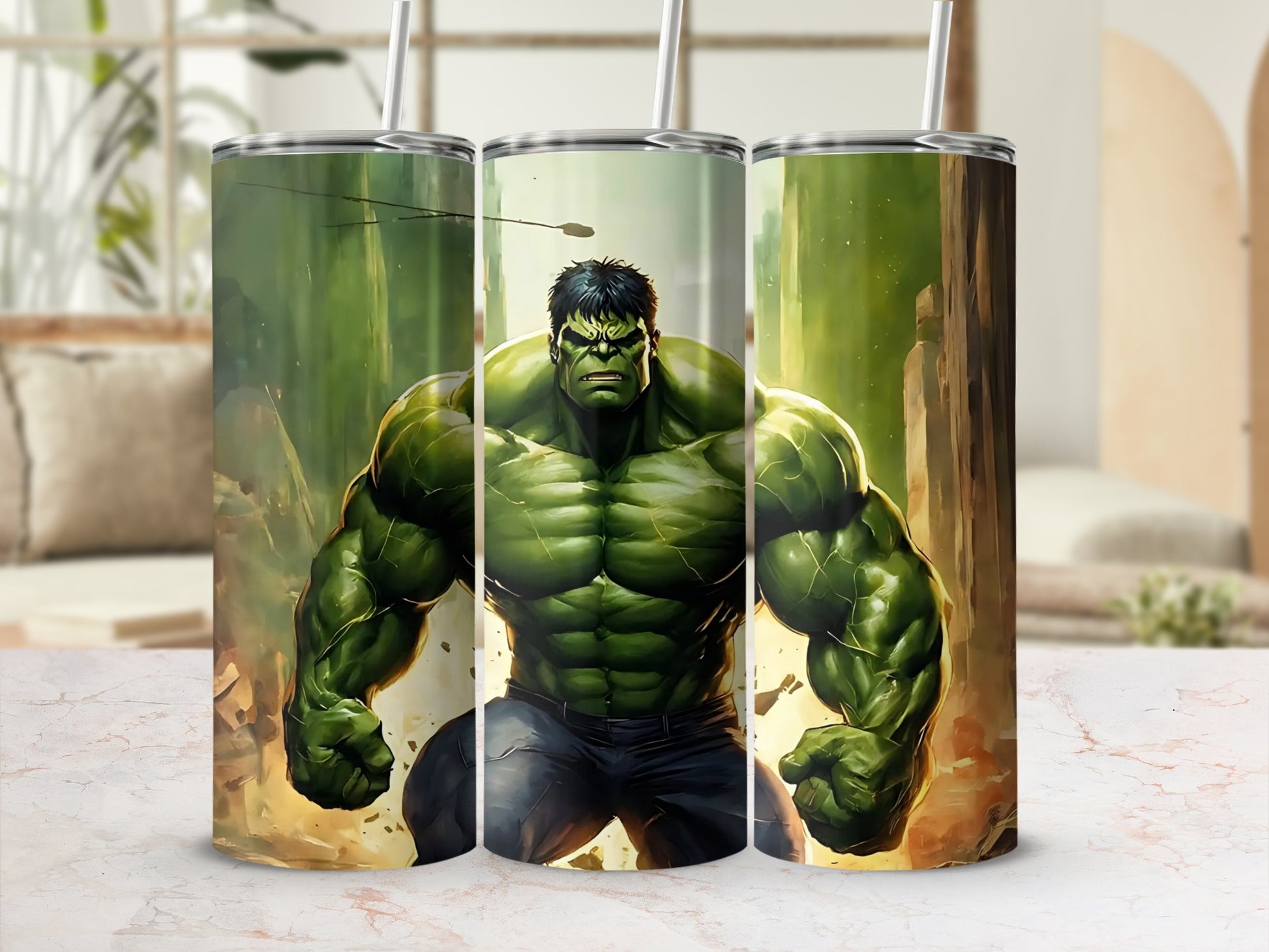 Hulk Themed Tumbler with Straw 20oz