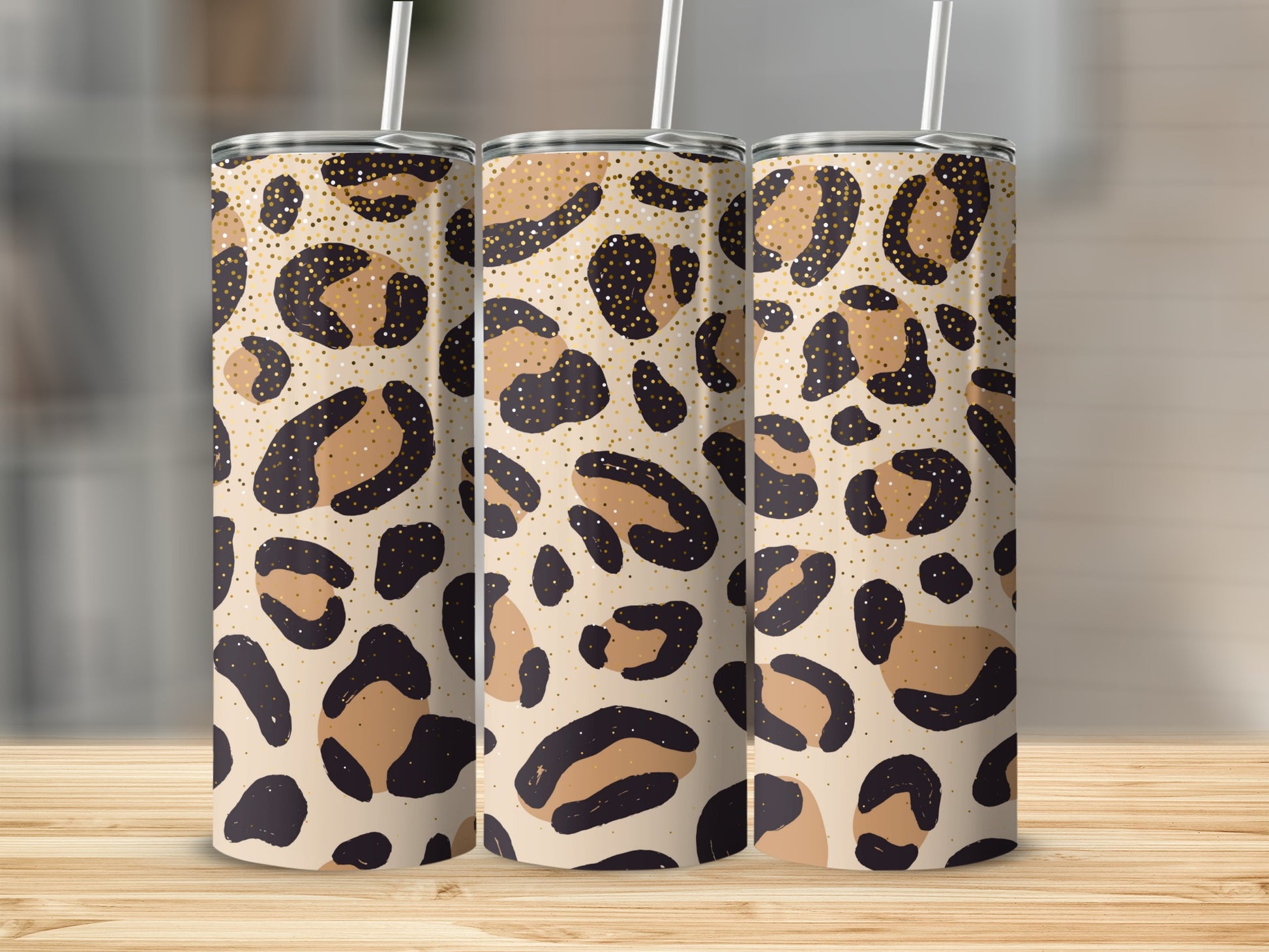 Stylish Leopard Print Design Tumbler with Straw