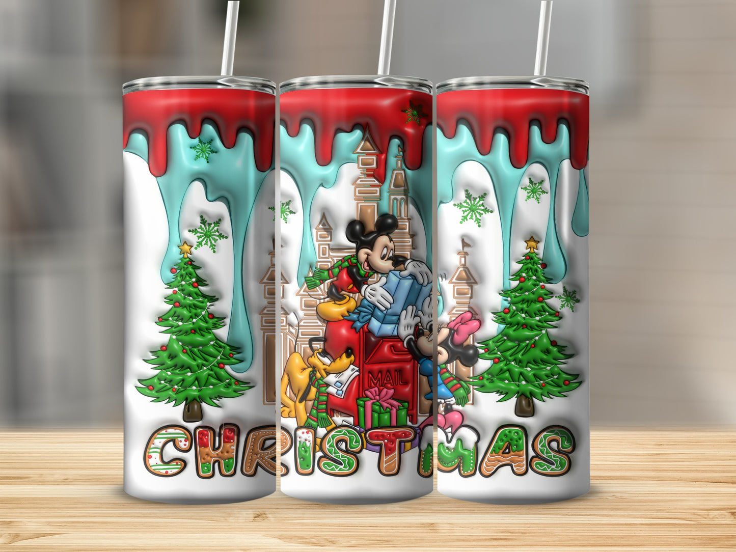 Christmas Themed Tumblers with Cute Cartoon Design