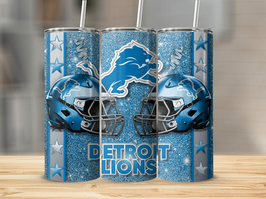 Detroit Lions Blue Helmets a Glittering Design Tumblers