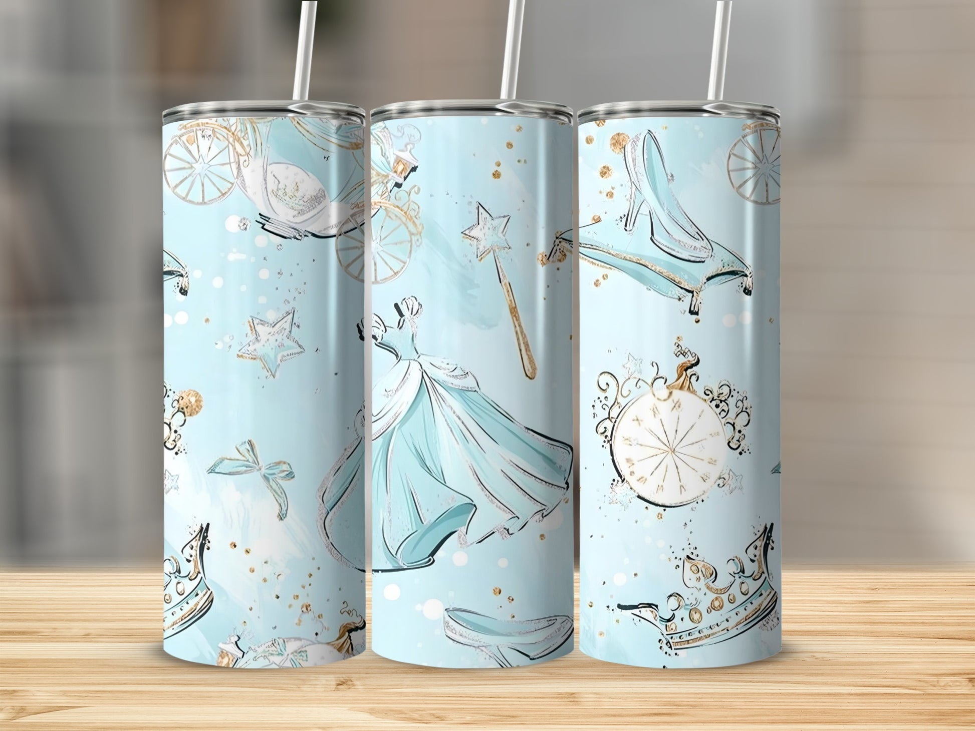 Cinderella Inspired Fairytale Tumbler with Straw Design