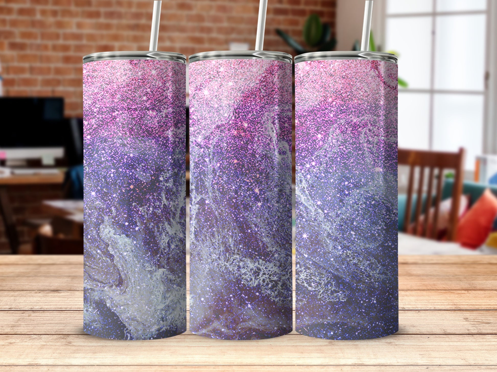 Sparkling Galaxy Design Insulated Tumbler with Lid