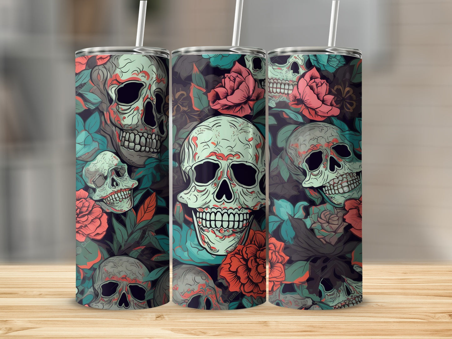 Floral Skull Artwork Tumbler
