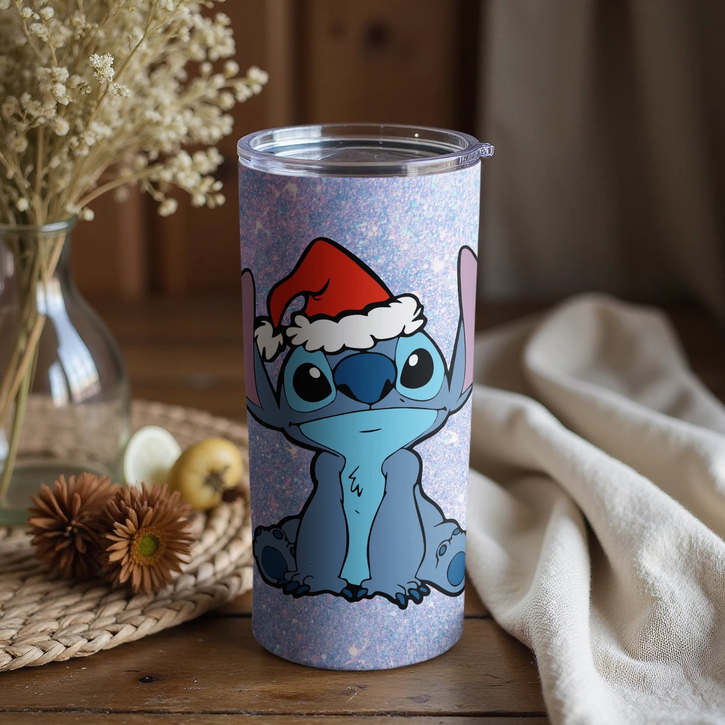 Stitch with Santa Hat Tumbler Cute Christmas Gift