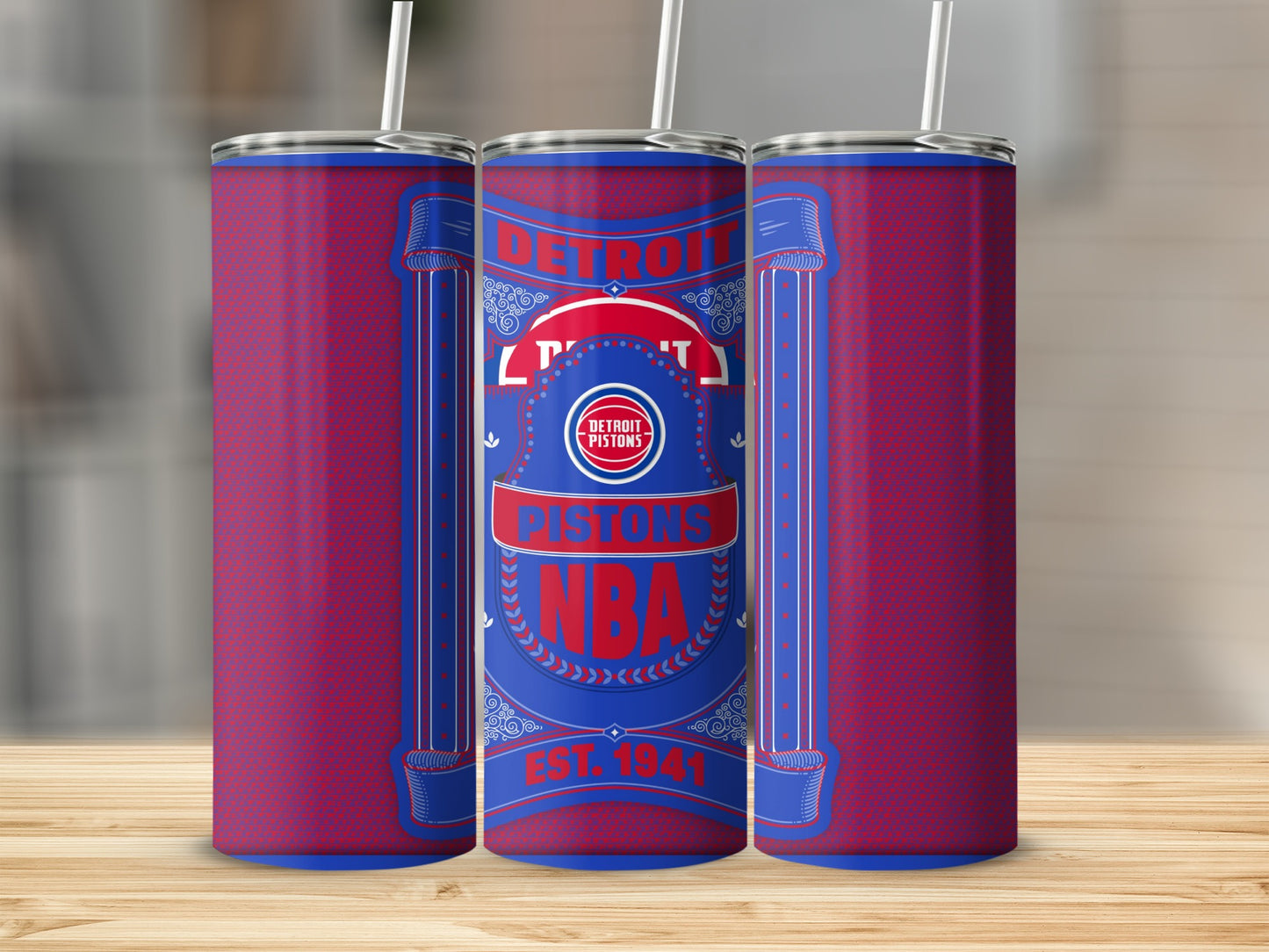 Detroit Pistons NBA EST 1941 Blue And Red Design Tumbler