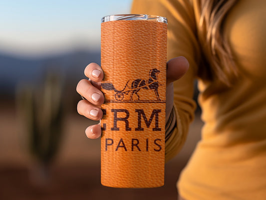 Luxury Brown Travel Tumbler with Horse and Carriage Design
