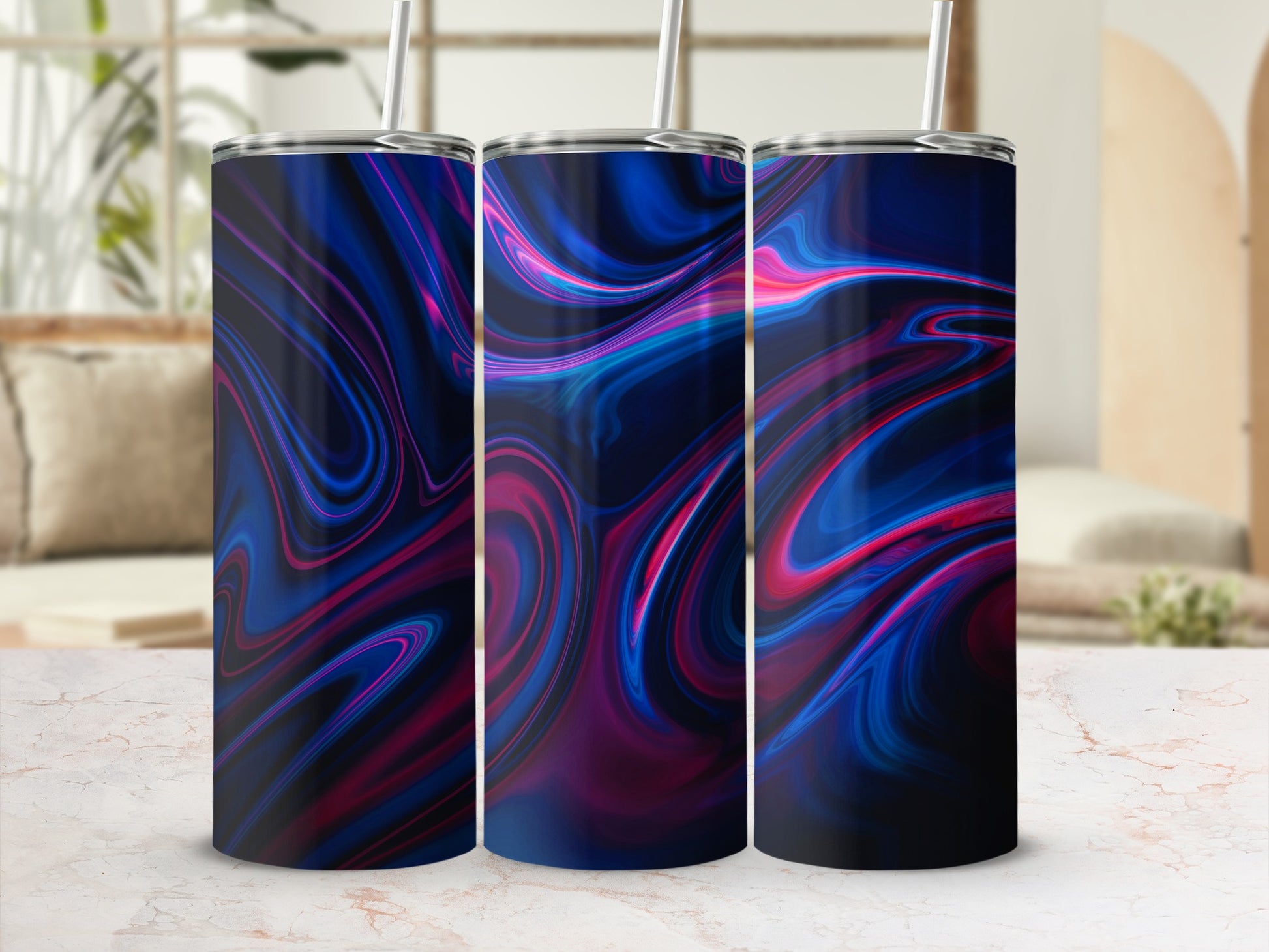 Vibrant Electric Dark Blue Pink Swirl Pattern Tumbler product type