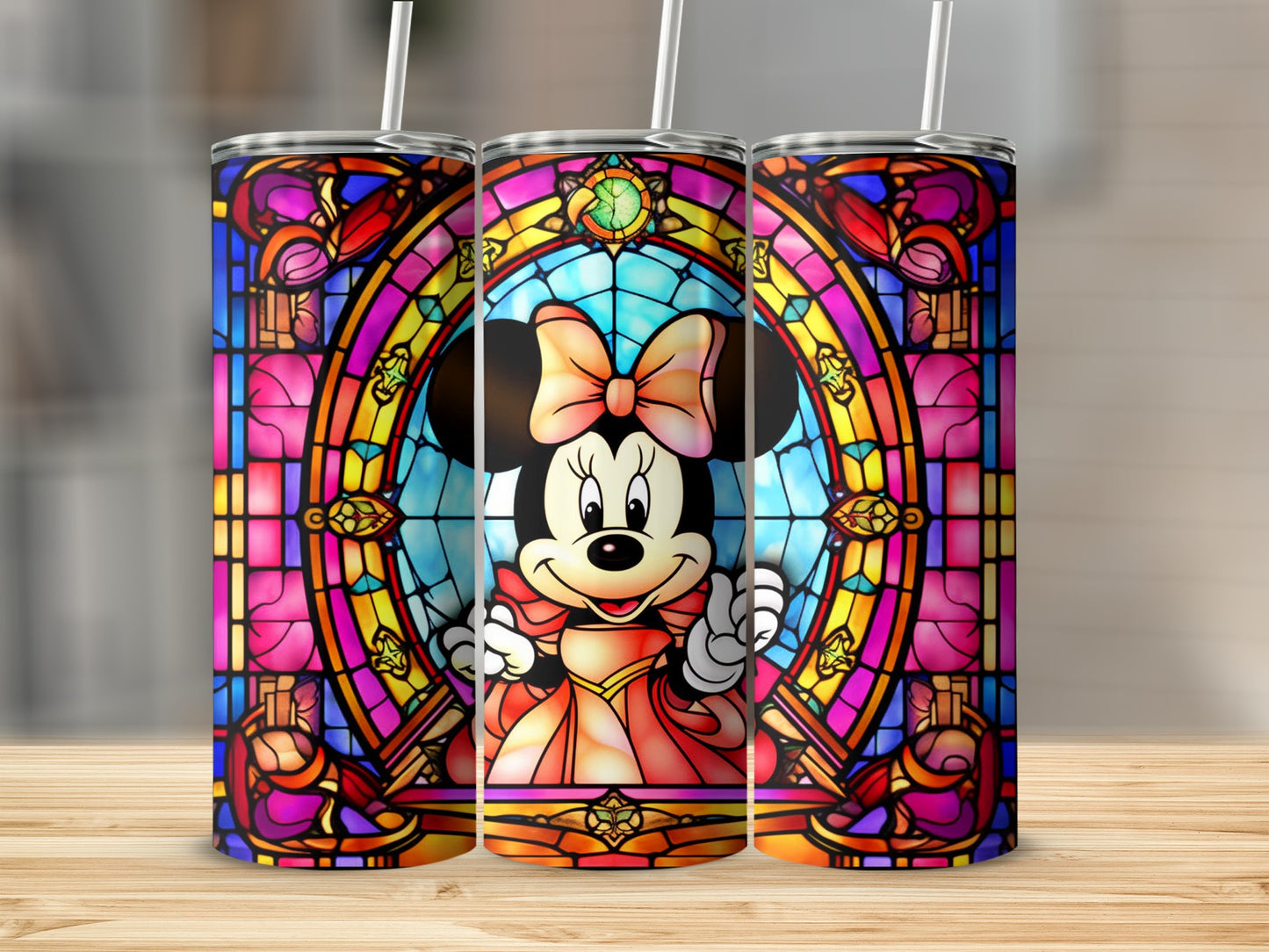 Stained Glass Minnie Mouse Design Insulated Tumbler