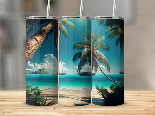 Tropical Beach Scene Insulated Drink Tumbler