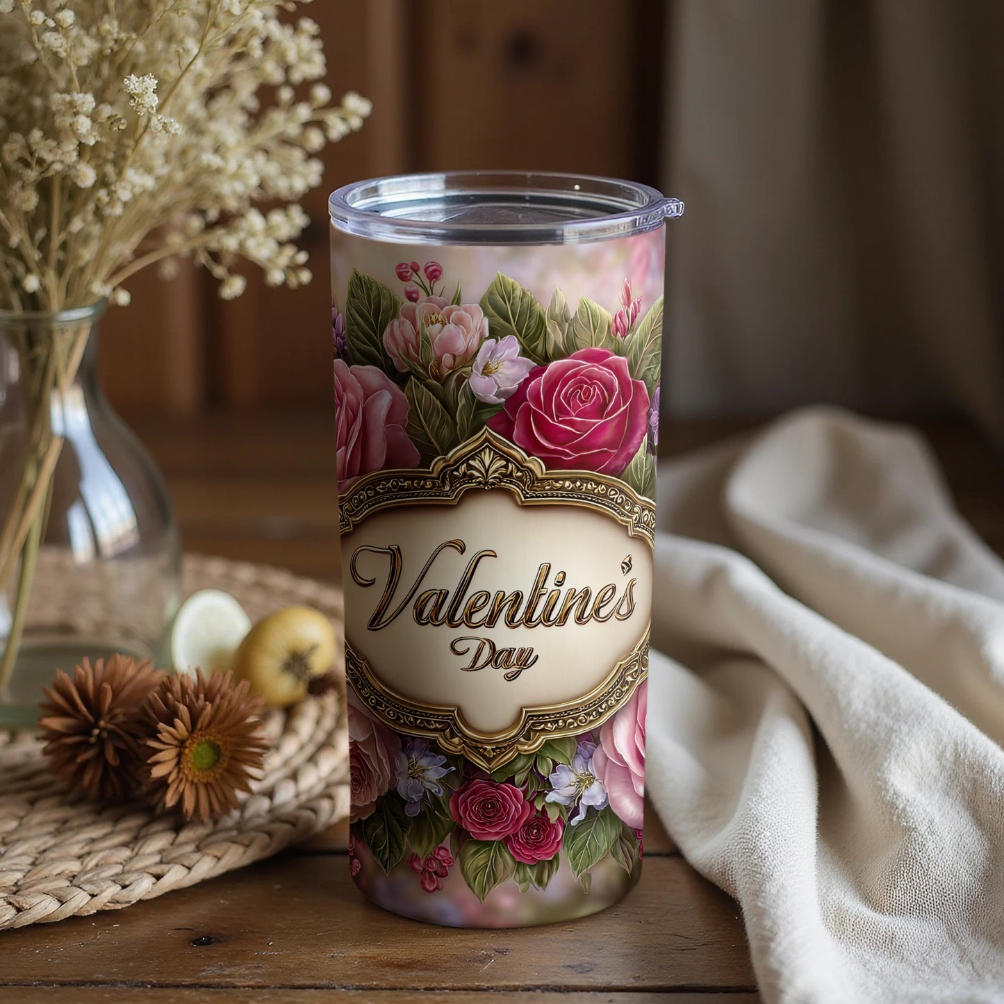 Valentine's Day Floral Insulated Tumbler Cup
