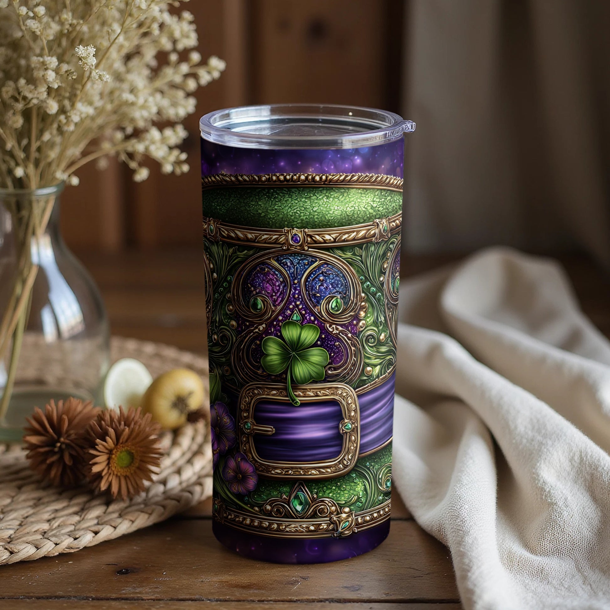 Intricate Celtic and Shamrock Pattern Drinkware Tumbler